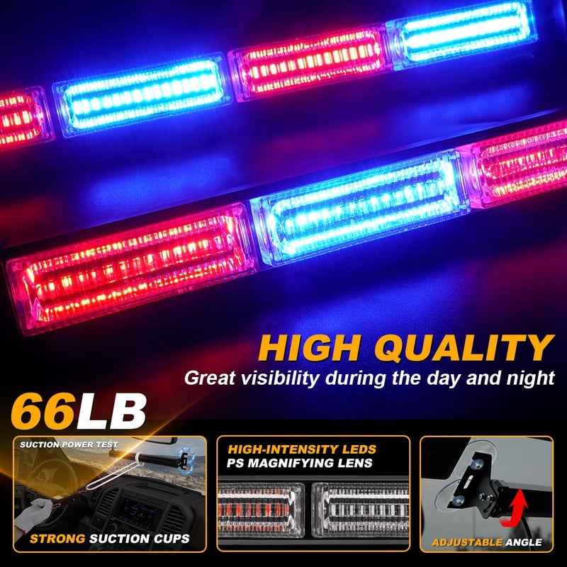 LRTER 2x17.7 Traffic Advisor Light Bar Emergency Warning Flashing Safety Interior Windshield Strobe Lights for Construction Vehicles Snow plow Trucks Firefighter Lights, Red/Blue - Image 3
